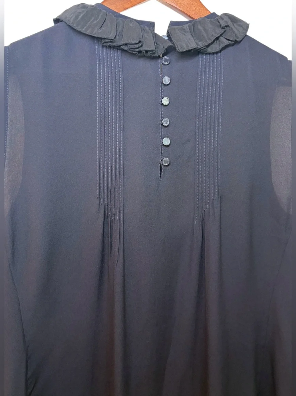 Tory Burch SILK Ruffled Bib Collar Sleeveless Blouse Top Navy Black Size 12